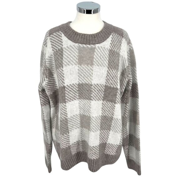 Market & Spruce Check Plaid Sweater Gray White Size XXL NWT - Picture 1 of 9